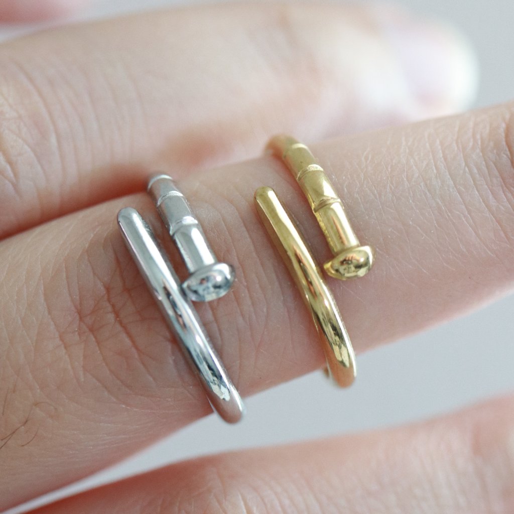 Nail Style Cuff Ring Stainless Steel